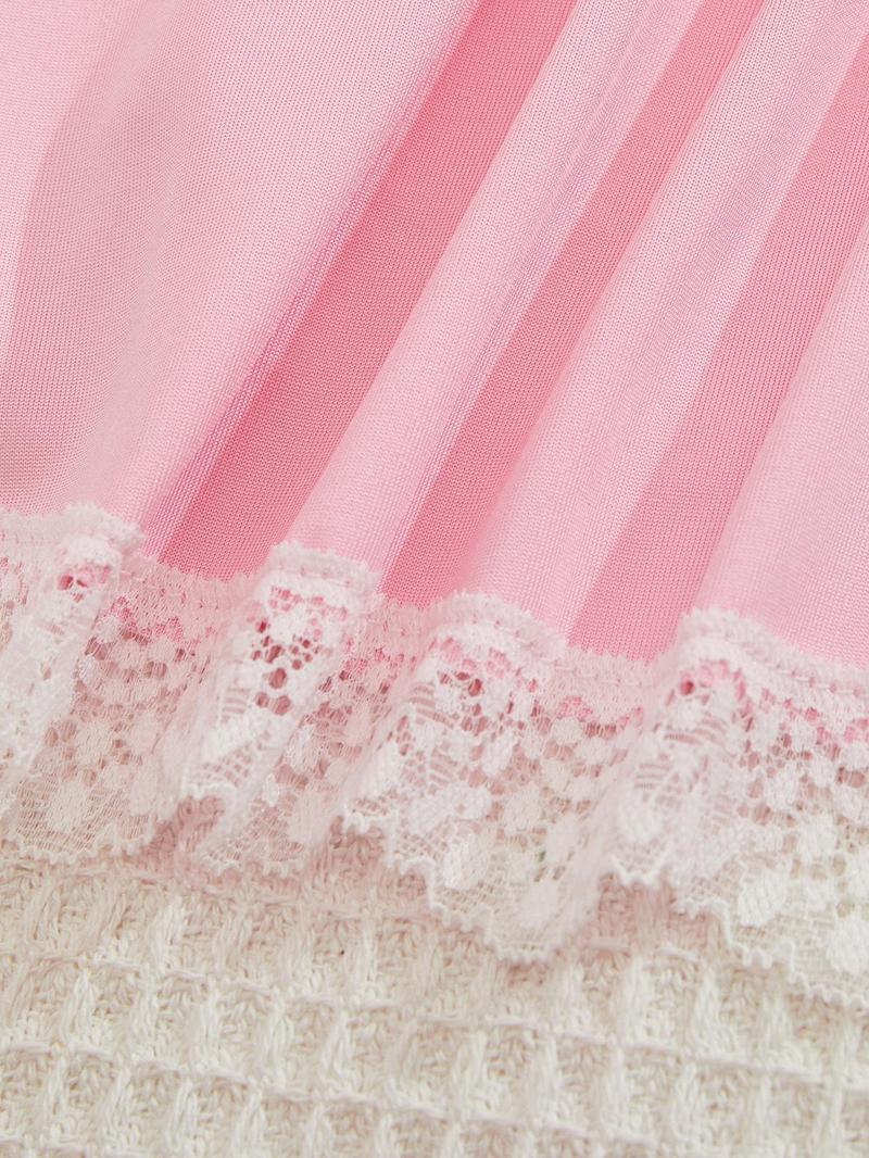 Product Introduction of Women's Floral Embroidery Contrast Lace Bow Decor Cami Nightdress, Elegant Backless Spaghetti Strap Nightgown for All Seasons, Fashion Ladies Sleepwear for Daily Wear 6