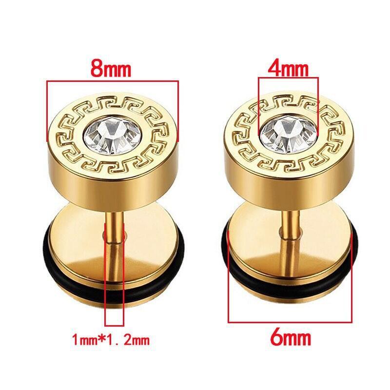 Product Introduction of Stainless trendy Great Wall pattern diamond studded screws studs fashionable punk titanium steel ear accessories 5