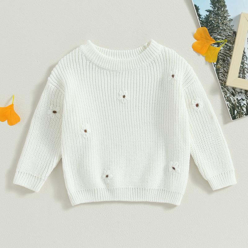 Baby Girl Sweater, Long Sleeve Crew Neck Flower Winter Warm Knit Pullover Sweater Infant Clothes 3