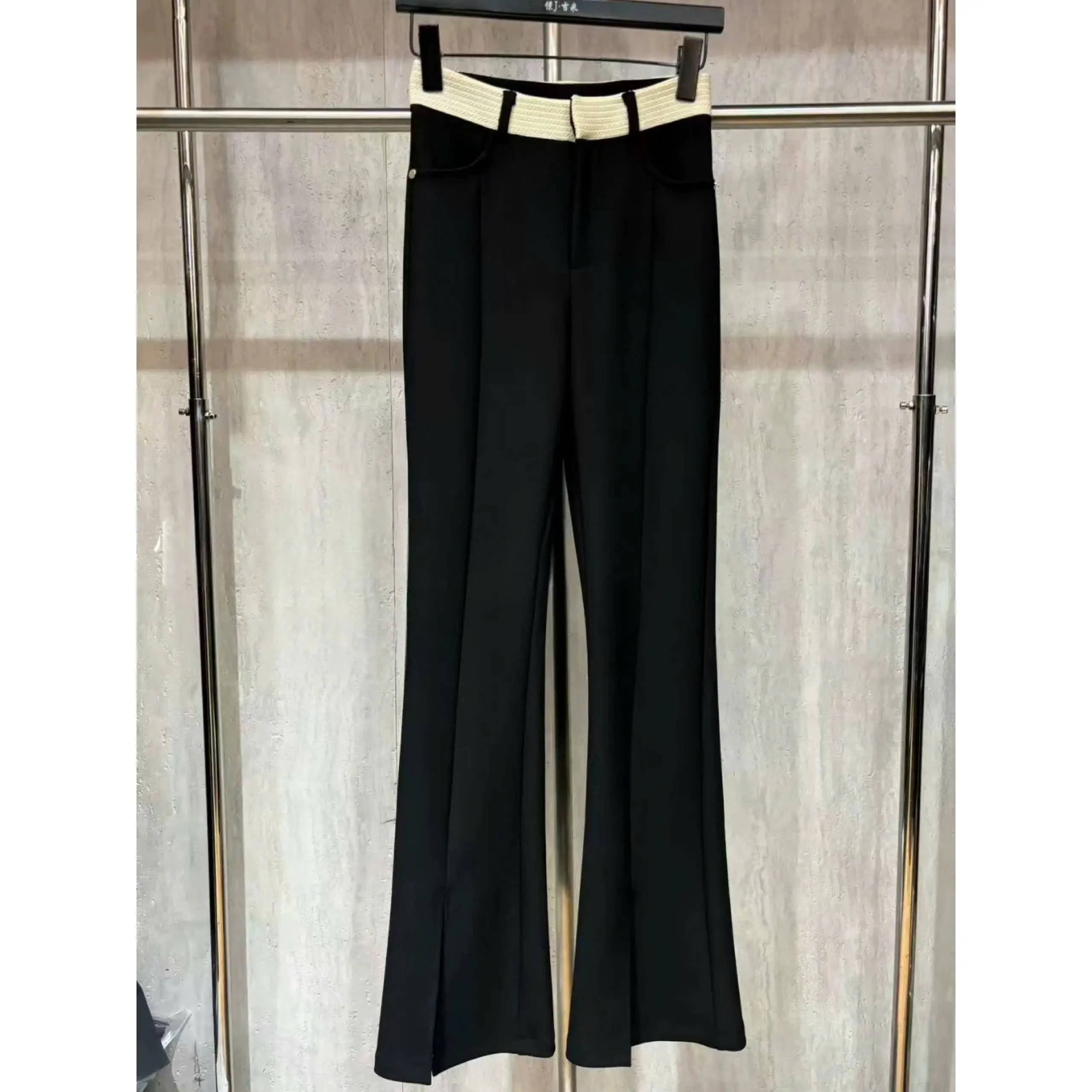 (QV254) Quần vải ống loe cạp phối màu xẻ gấu MAIDO TRENDY quần dài nữ mặc mùa hè