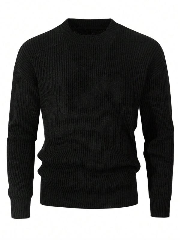 Men's Solid Crew Neck Sweater, Regular Fit Casual Long Sleeve Jumper for Fall & Winter, Fashion Men's Knitwear for Daily Wear 2