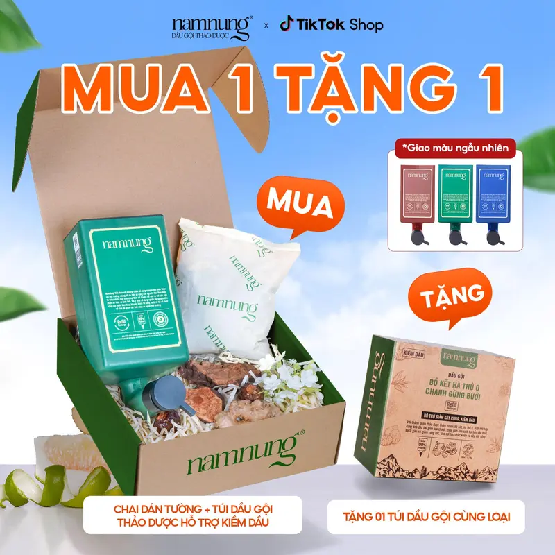 [Rẻ vô địch][MUA 1 TẶNG 1] Combo dầu gội thảo dược NamNung, dầu gội hỗ trợ giảm rụng kiềm dầu dạng túi 500ml chiết xuất thiên nhiên Bồ kết hà thủ ô kèm Chai dán tường TẶNG 1 túi dầu gội cùng loại Chăm sóc tóc, Dưỡng tóc nữ 0