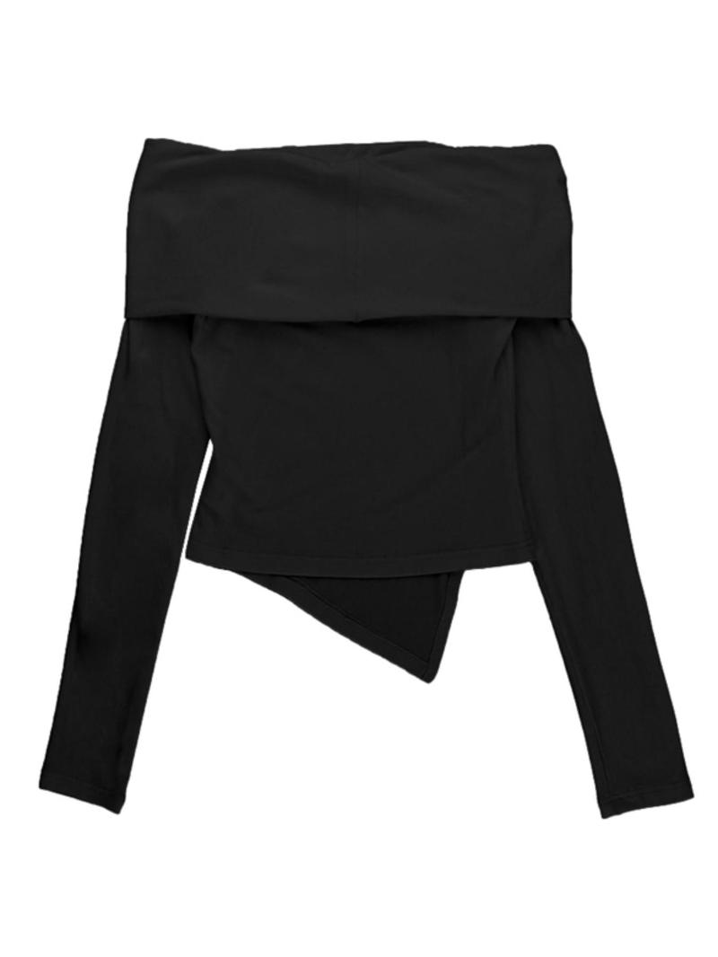 Product Introduction of Women's Off Shoulder Asymmetrical Hem Tee, Summer Clothes, Casual Solid Long Sleeve T-Shirt for Spring & Fall, Ladies Clothes for Daily Wear 11