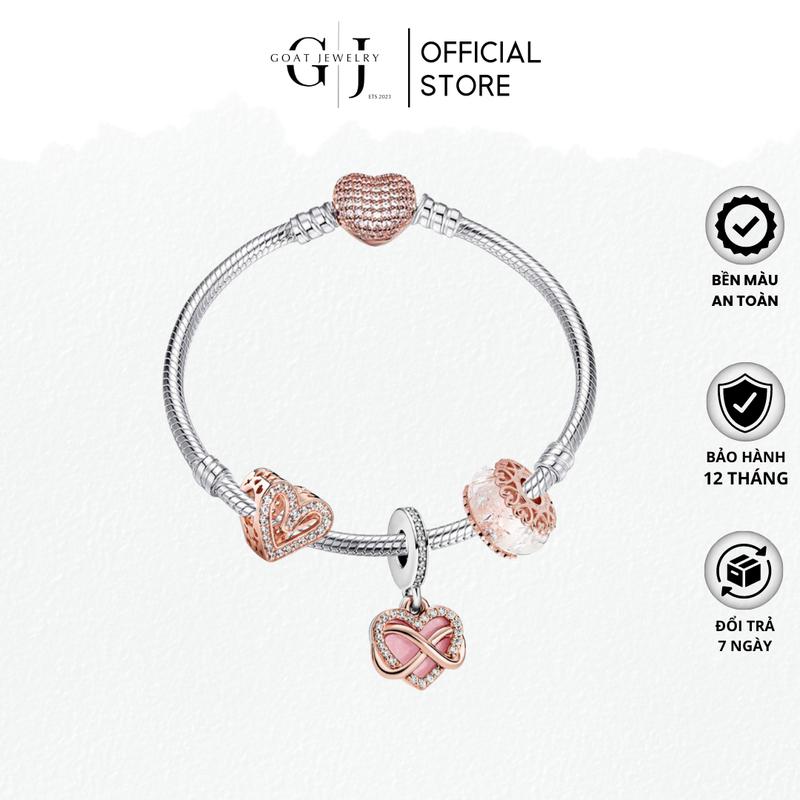 Vòng Tay Bạc Nữ Mix Charm Chủ Đề Tình Yêu Vô Cực Tặng Hộp Đựng