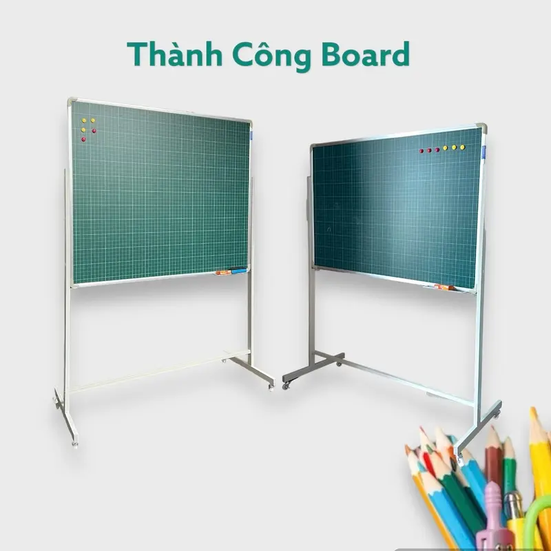 Bảng di động từ xanh viết phấn 1 mặt kẻ ô ly tiểu học luyện chữ hàng xịn cao cấp HQ 0