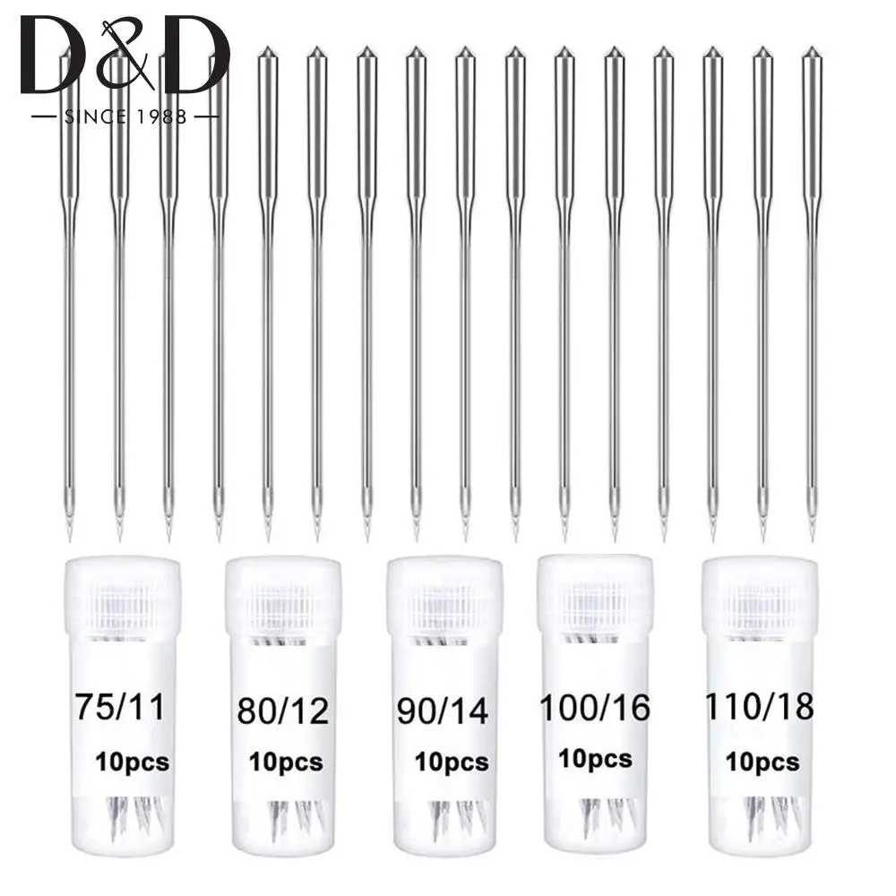 10 Pieces of Household Handmade Sewing Machine Needles Multi Specification Weaving Needles and Transparent Plastic Box with Straps