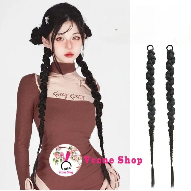  Búi tóc giả tết chéo đuôi ngựa lẻ chiếc đen gẩy line xanh hồng xám tự nhiên dài 75cm phong cách Âu Mỹ cho nữ cực ngầu 