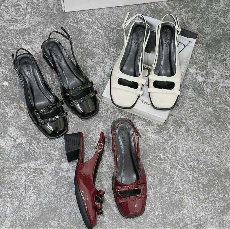  Giày cao gót dáng Slingback Stars da bóng đính 2 nơ hot trend cho nữ - Shoes 