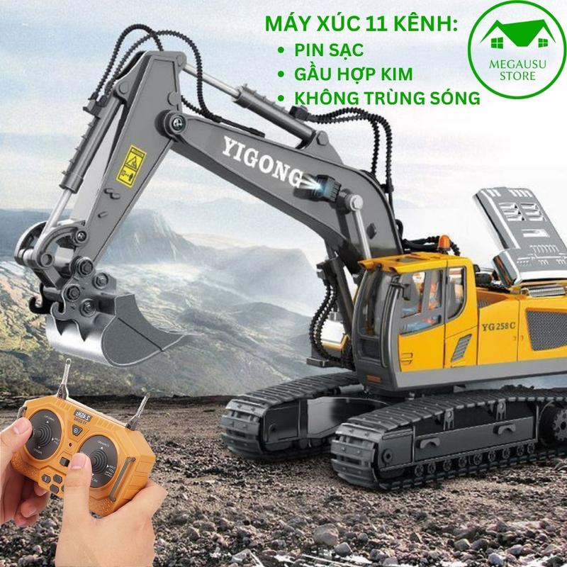 Máy xúc điều khiển từ xa 11 kênh xe cuốc xe múc gầu sắt hợp kim - đồ chơi xe công trình T32