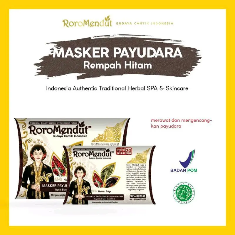 RORO MENDUT MASKER KHUSUS SIKEMBAR PYD REMPAH HITAM Organik Tanpa Pengharum