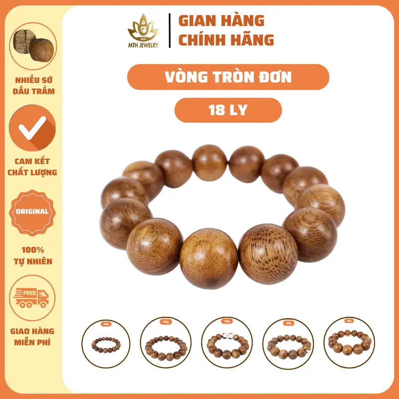 Vòng Tay Trầm Hương Hạt Tròn Đơn MTH JEWELRY - Vòng Trầm Tốc Việt Đeo Tay Nam Nữ, Phụ Kiện Voi Túi Gấm, Lá Bồ Đề, Nụ Trầm, Dây Xâu 5