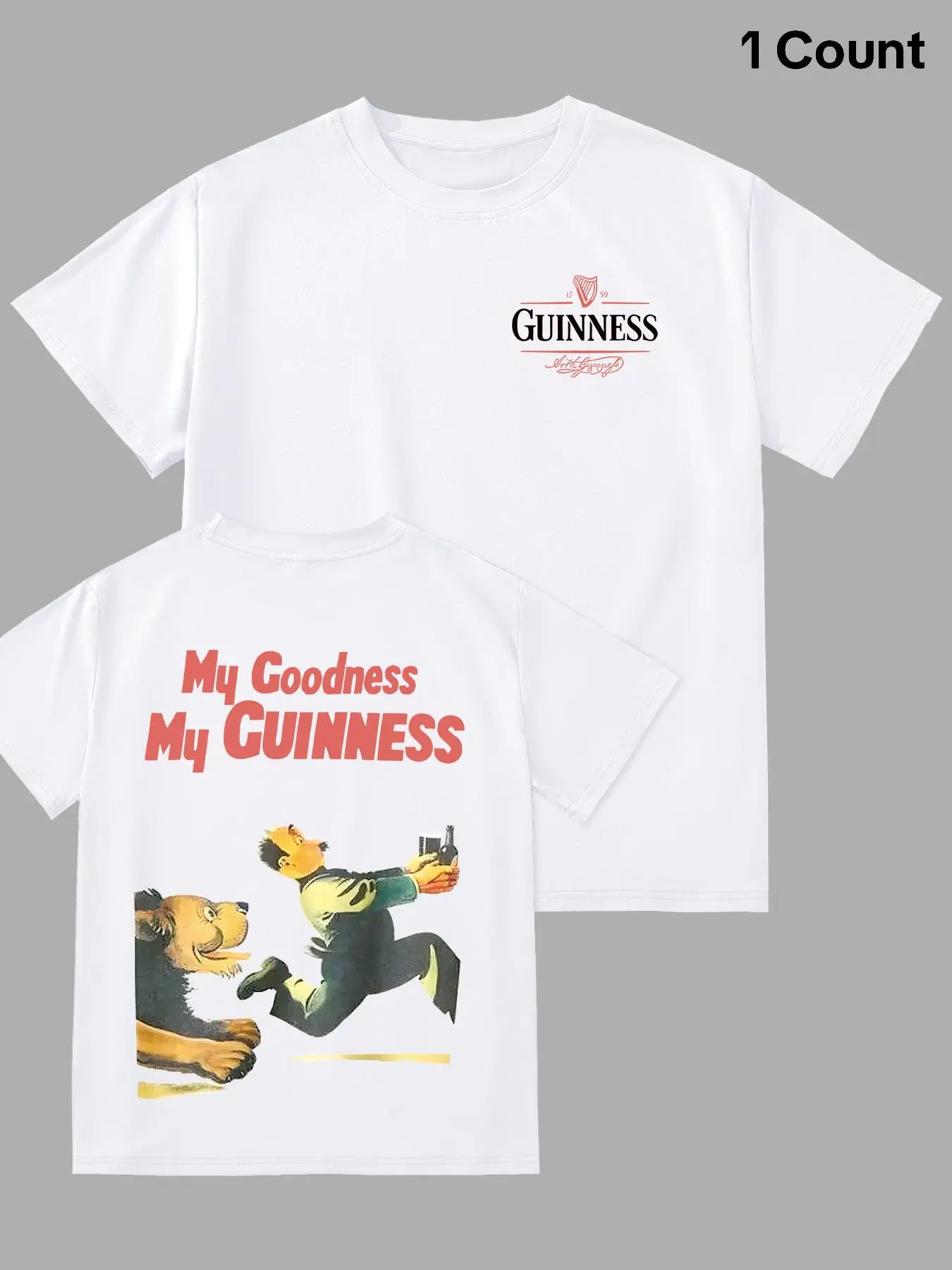 Men's Regular Fit Guinness Print Round Neck Tee, Street Fashion Casual Short Sleeve T-Shirt for Daily Wear, Men's Summer Clothes, Top