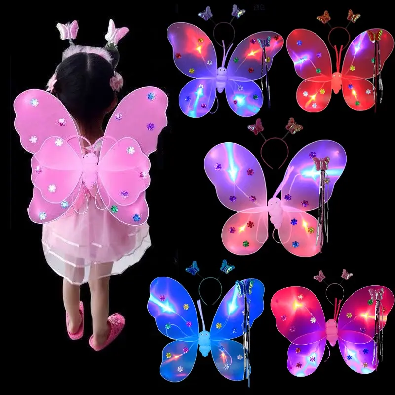 ปีกผีเสื้อเรืองแสง 3 ชิ้น LED เซ็ทของเล่น  4สี พร้อม คฑา ที่คาดผม  ชุดแฟนซีสำหรับเด็ก ชุดการแสดง ชุดเด็กผู้หญิง