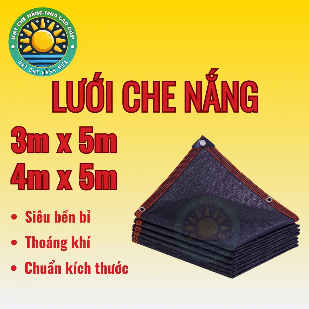 Lưới che nắng 60-80% che ban công, che mái hiên, che sân vườn, may viền đóng khoen sẵn