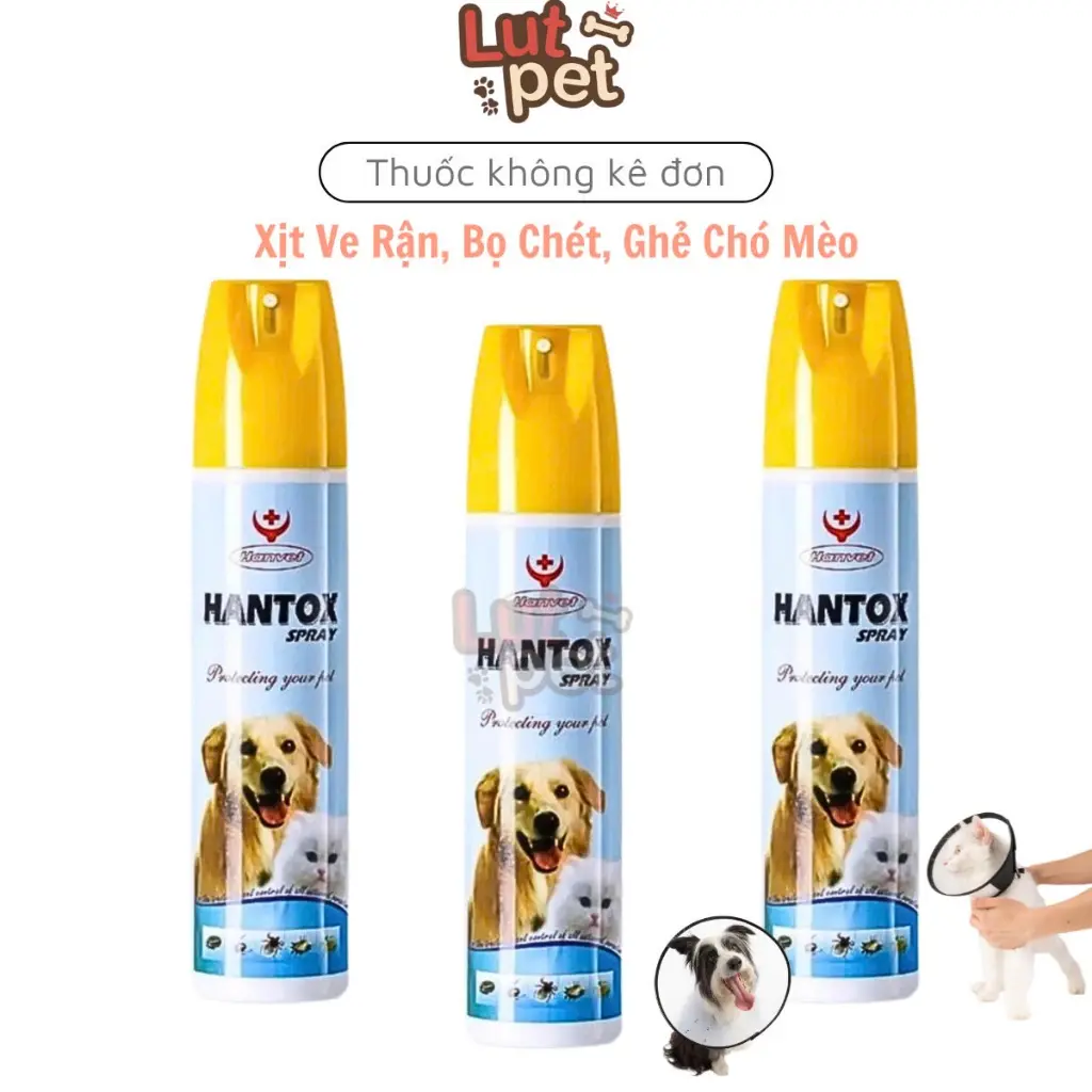 Xịt ve rận, bọ chét, ghẻ, viêm da cho chó mèo, xịt Hantox loại bỏ kí sinh trùng cho thú cưng- lutpet