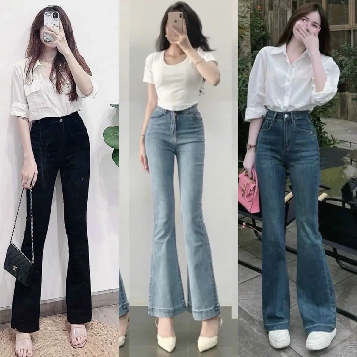 (Phom Dài 100cm)- Quần Jean Nữ Ống Loe Lưng Cao Tôn Dáng Women Pants Denim Bieen Jeans Ong