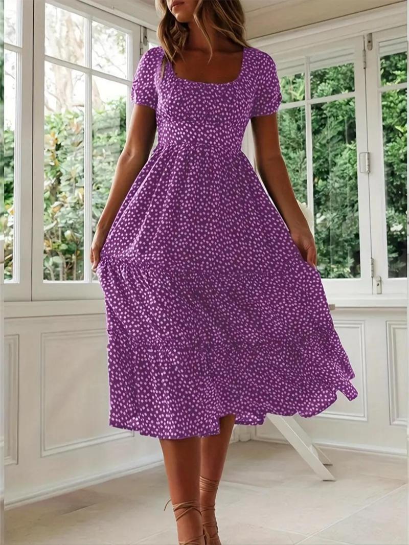 Product Introduction of Women's Ditsy Floral Print Dress, Casual Short Sleeve Dress for Summer, Ladies Clothes for Daily Wear 4