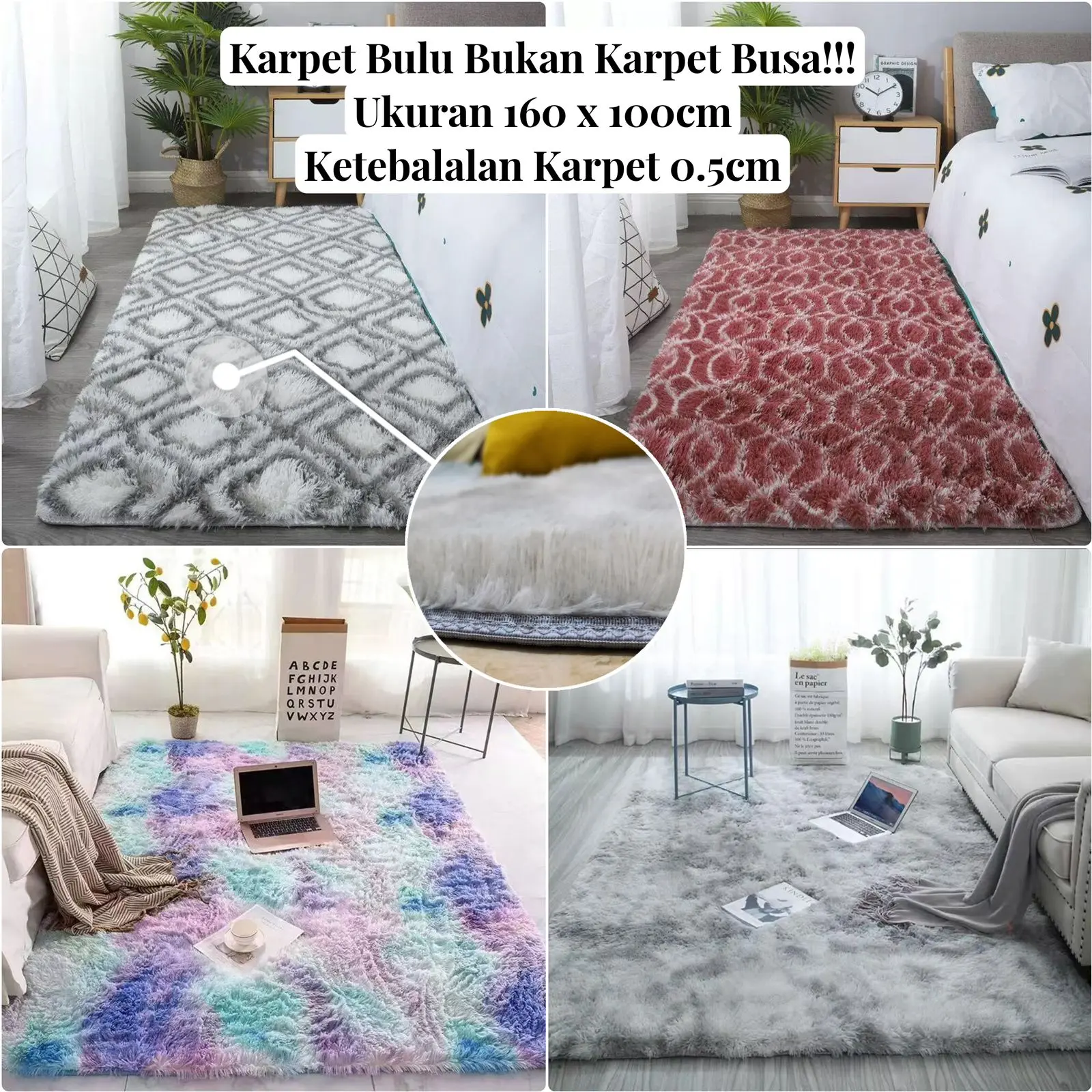 Karpet Bulu Motif & Ombre Uk 160 x 100cm