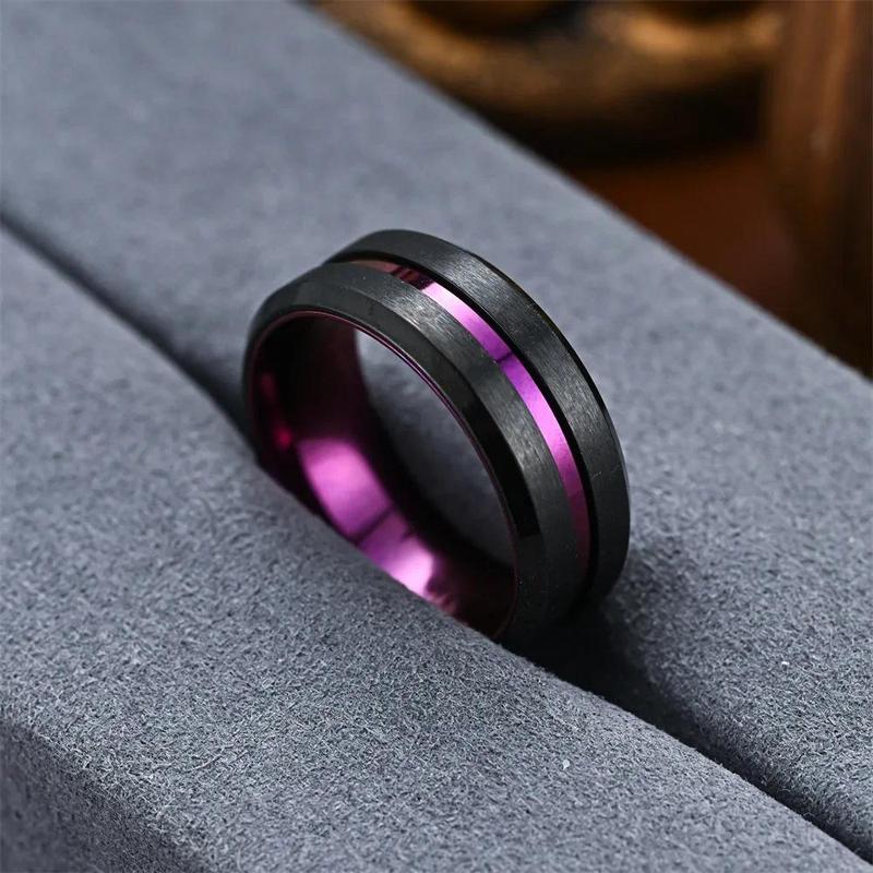 Product Introduction of New Fashion 8mm Stainless Steel Rings for Men Women Black Purple Groove Men Promise Rings 반지 Wedding Party Jewelry Кольца 11