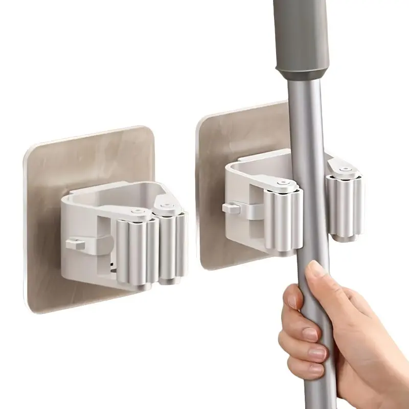 Wall Mounted Mop & Broom Holder, Punch Free Self Adhesive Mop & Broom Storage Hook, Home Organizer for Bathroom & Kitchen