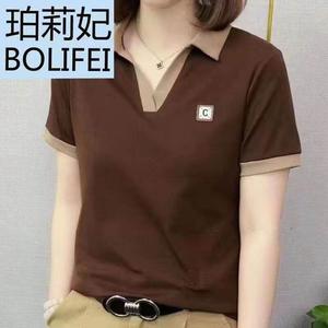 [6 colors]V-neck Women Short Sleeve Lapel T-shirts Plus Size Letter Logo Print Classic Polo shirt Women New Style Fashion Stand Collar tees 100KG Can Wear