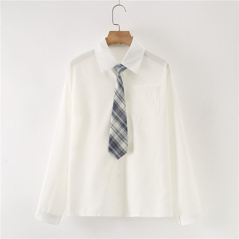 Free Tie JK Uniform Shirt Women's Long-Sleeved Preppy Style Korean Spring and Autumn Medium and Small Children All-Matching Student White Shirt 2