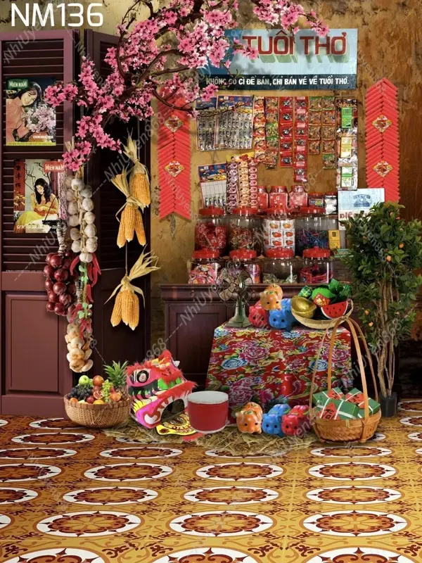 Tranh vải decor Tết mẫu mới 2025 / Phông vải Tết xưa / Nền trang trí Tết nguyên đán (2) 6