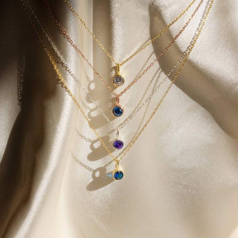 European and American Color 12 Birthstone Pendant DIY Accessories Female Twelve Birthstones round Zircon Pendant Stainless Steel 1