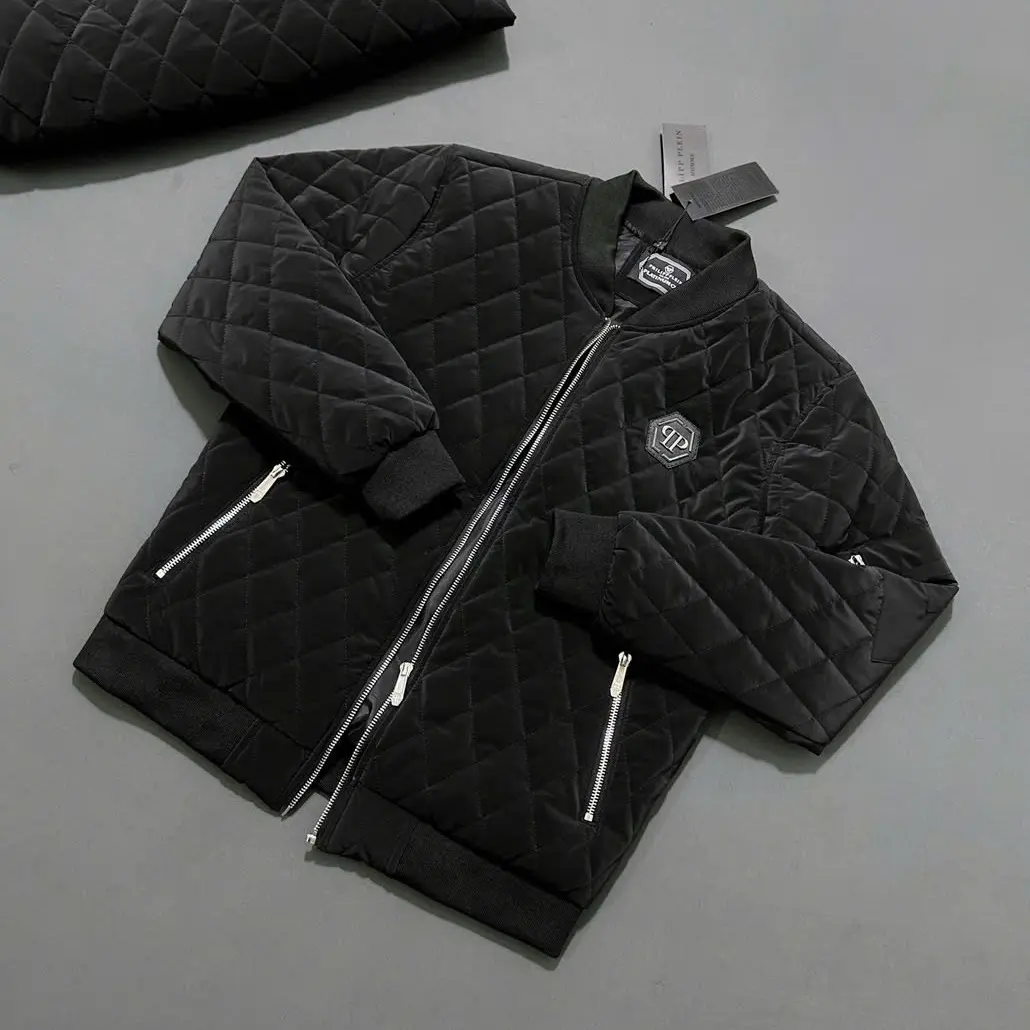 Áo khoác phao bomber Philipp Plein nhung lì trần trám thêu logo kim loại ngực 3 lớp ( Trần trám philipp )