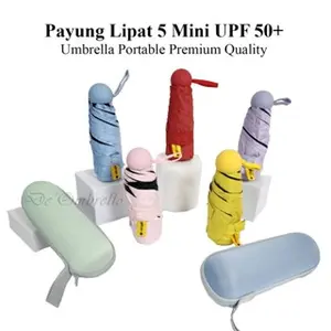 (544)Payung Lipat 5 UV-Anti Polos Warna + Kotak /Payung Lipat Mini / Payung Saku Portable Premium Quality