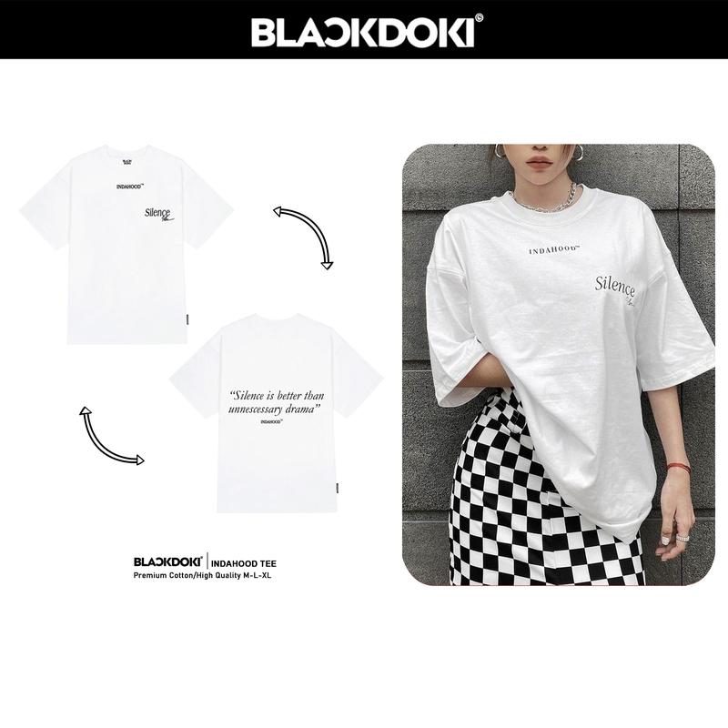 Áo thun nữ BLACKDOKI-Indahood 1 , áo phông form rộng hiện đại cá tính chất cotton dày dặn basic Women Top Cổ Tròn Trắng