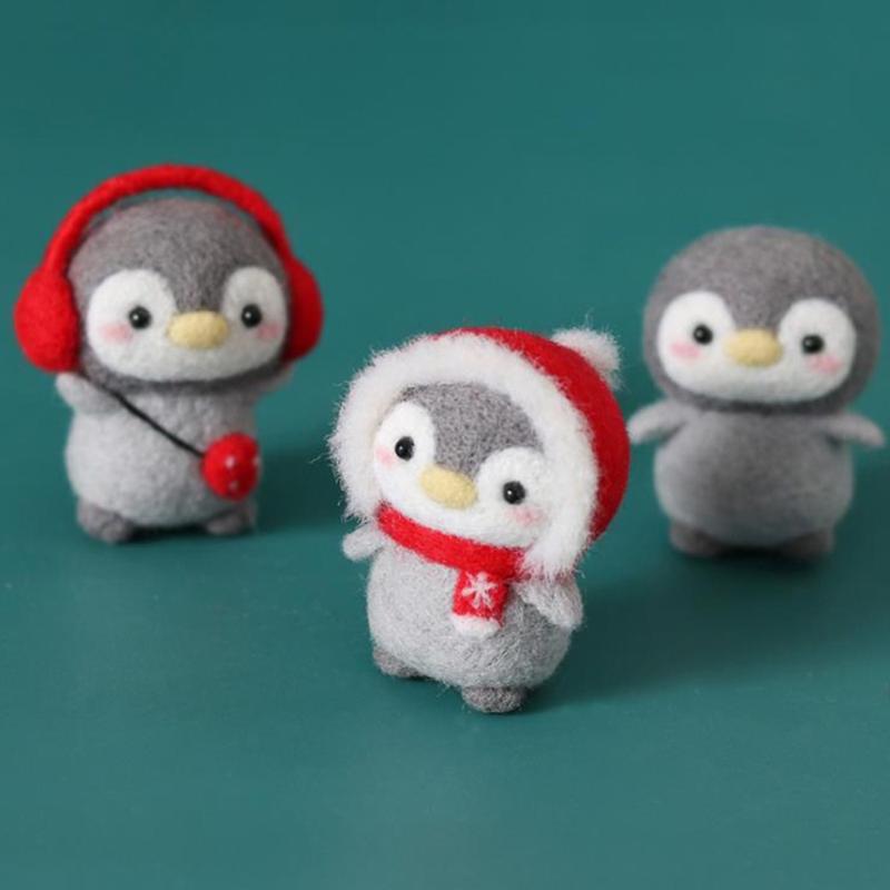 Product Introduction of Animal New Year Gifts Material Package DIY Handmade Doll Diy Sheep Wool Felt Toy Educational Toys Penguin Wool Needle Felt Kit Penguin Cartoon Toy Beginner Material Kit Unfinished Felt Kit 13