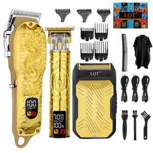 男性用プロフェッショナルヘアクリッパー&トリマーセット、LCDディスプレイ付き1ボックスUSB充電式ヘアカットキット、電気シェーバー、Tブレードトリマーを含む