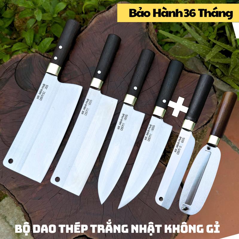 [Mua 4 Tặng 2] Bộ Dao bếp chặt thái lọc thép trắng Nhật 420Hc không rỉ Xưởng Dao Minh Huệ