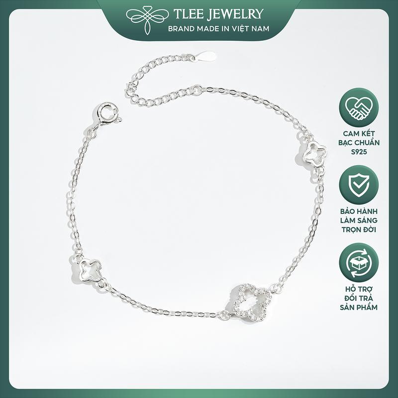 Lắc tay bạc nữ TLEE cỏ bốn lá tam hoa rỗng xinh xắn TLEE JEWELRY LT0339