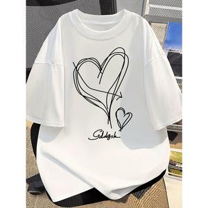 シンプルなハート柄のコットンTシャツ,男女兼用通勤スタイル,夏用半袖シャツメンズ