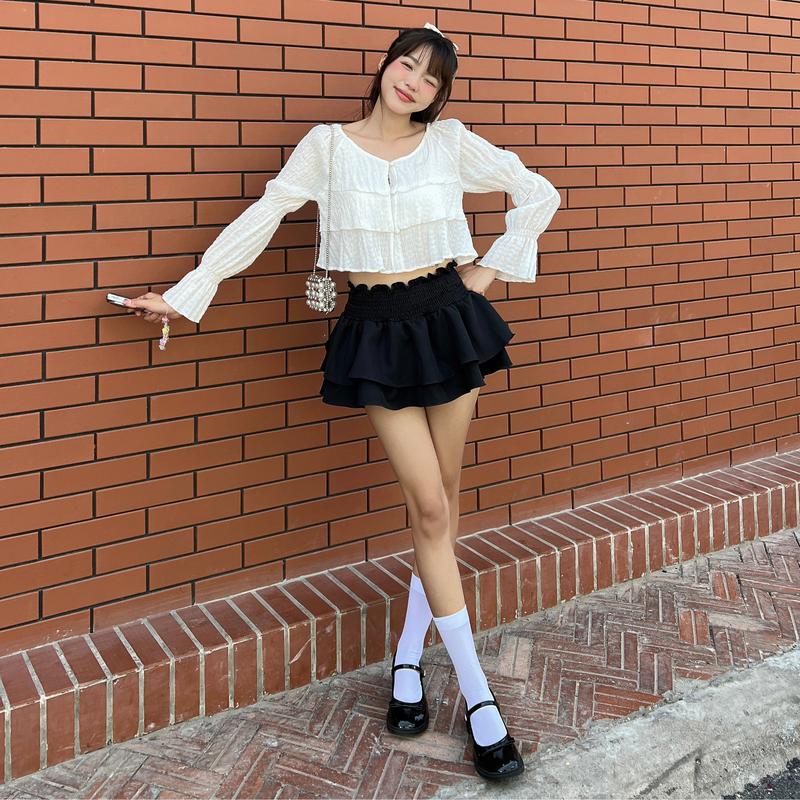  Chân váy ngắn nhún bèo 2 tầng y2k 