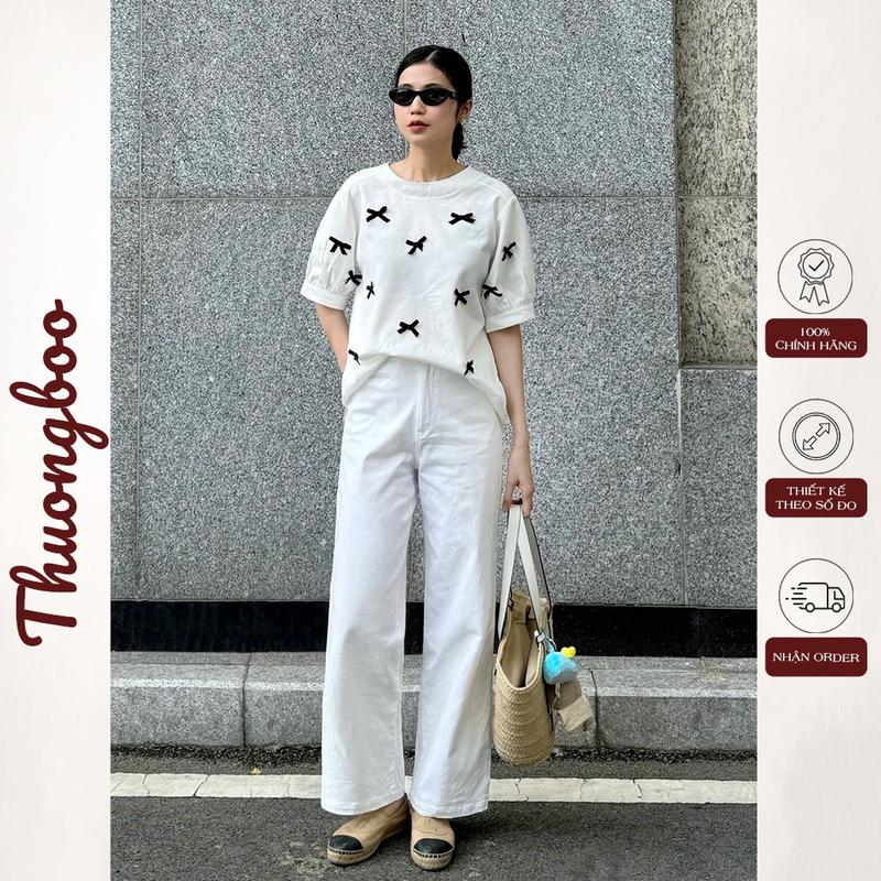 Áo Kiểu Nữ Thuongboo Chất Linen Mềm Mại Thoáng Mát Thiết Kế Xu Hướng Coquette Với Hoạ Tiết Nơ - Kelly Top 0