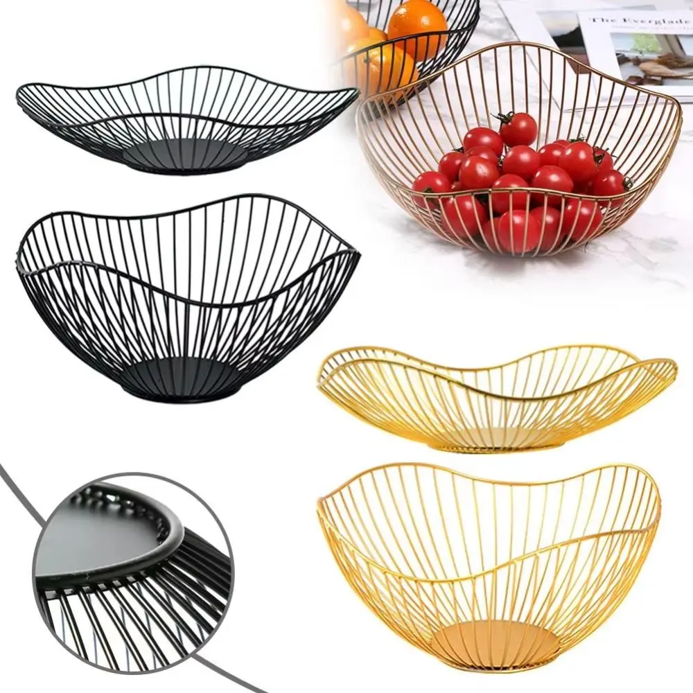 inminox 1Pcs New Metal Iron Fruit Plate Black Household Hollow Drain Basket Desktop Storage Basket Home Indoor