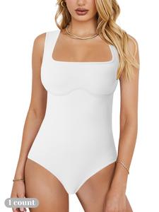 Women's Solid Ruched Square Neck Shapewear Bodysuit, High Stretch Tummy Control Butt Lifting Shaper, Ladies Shapewear for All Seasons