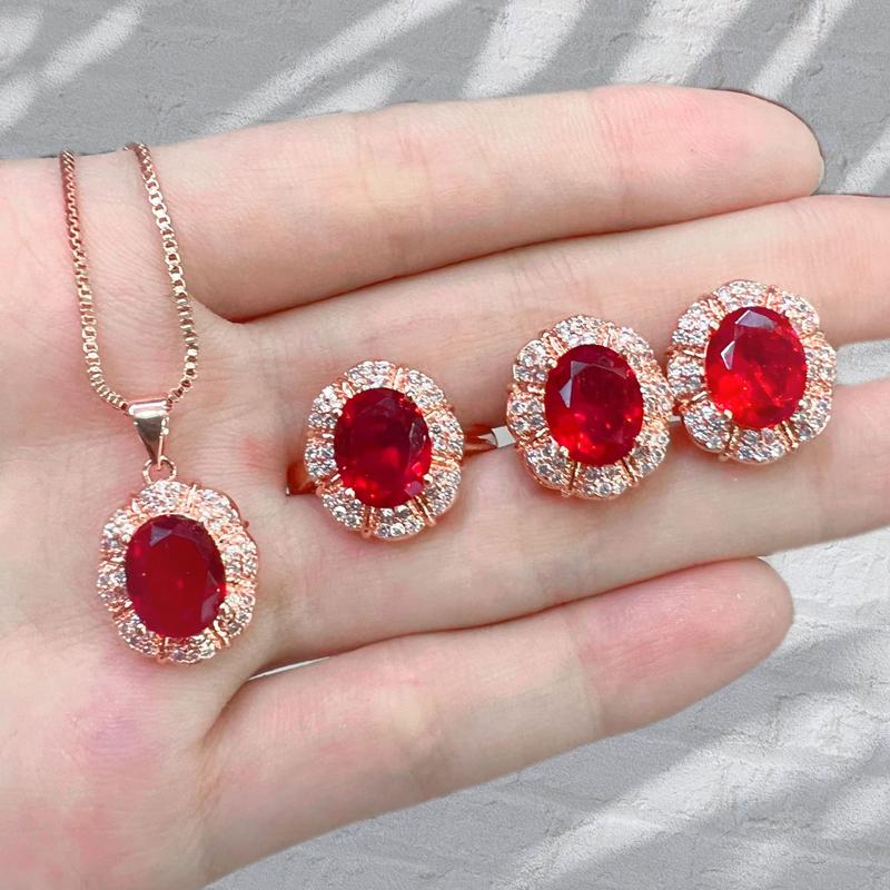 Tiktok Live Streaming on Kwai Jewelry Suit 18K Gold Plated Imitation Natural Gem Tourmaline Rings Pendants Necklace Ear Stud 1