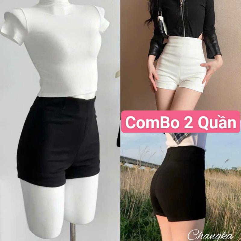COMBO 2 Quần shorts nữ ngắn cạp cao dáng idol màu ĐEN TRẮNG quần Đùi ôm umi lưng cao dance ôm co dãn cạp khóa sau dày dặn lên dáng chuẩn Women Jean quan ngan nu