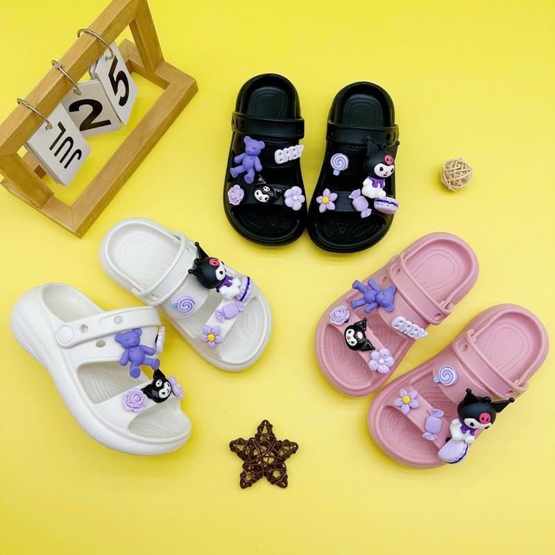Dép Sandal Cho Bé Gái 2 Quai Đế Cao 3cm Tặng Kèm Sticker Kuromi (617) - Nhựa Pvc - Chống Trơn Trượt - Size 24/25-34/35