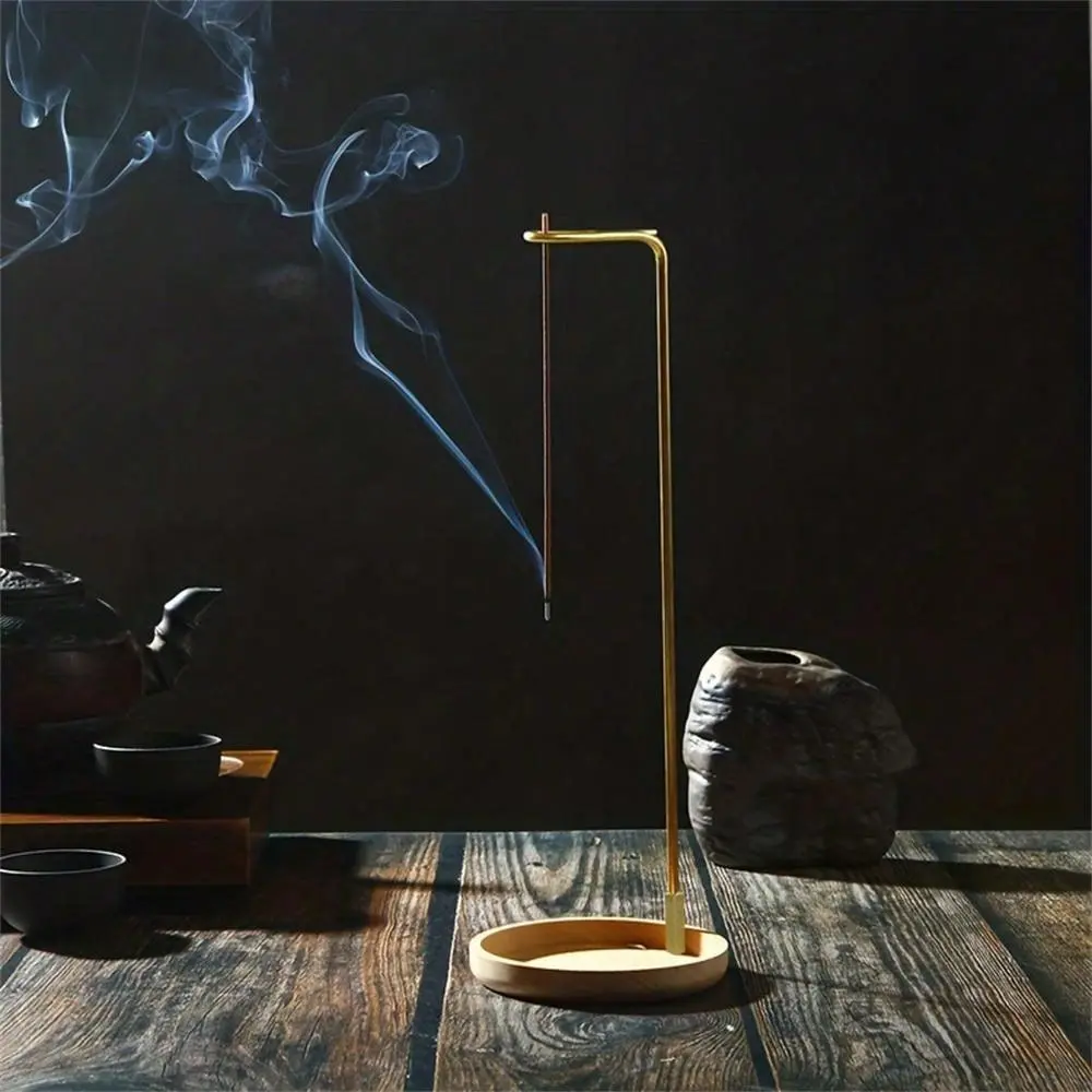 Creative Upside-down Brass Incense Burner, 1 Count Minimalist Wooden Incense Holder, Incense Burner Holder for Living Room Bedroom