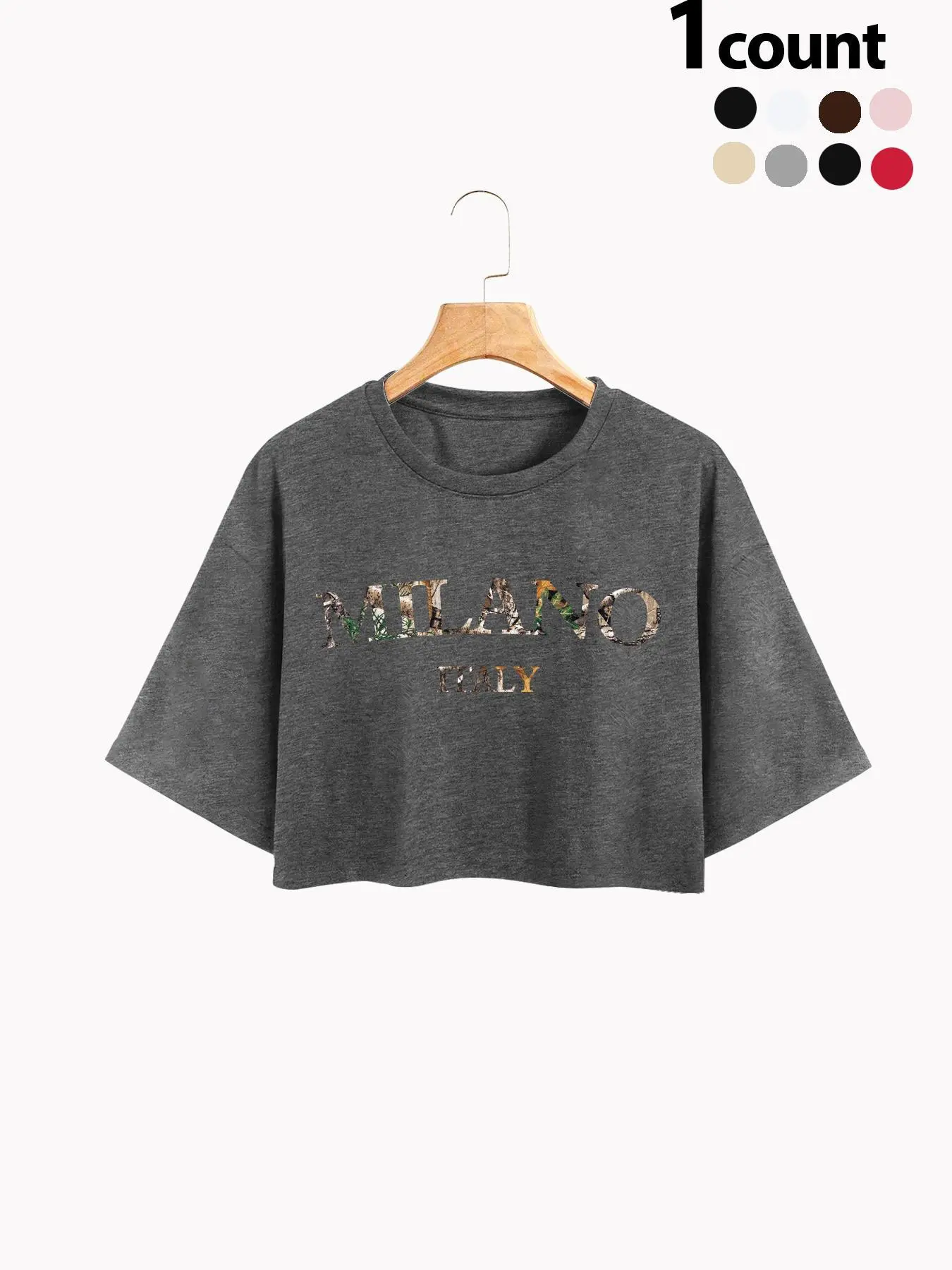 Women's Letter Print Round Neck Crop Tee, Fashion Casual Drop Shoulder Short Sleeve T-shirt for Daily Wear, Ladies Summer Clothes