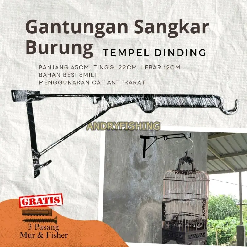 GANTUNGAN BESI SANGKAR BURUNG TEMPEL DOUBLE 45 CM GANTUNGAN
