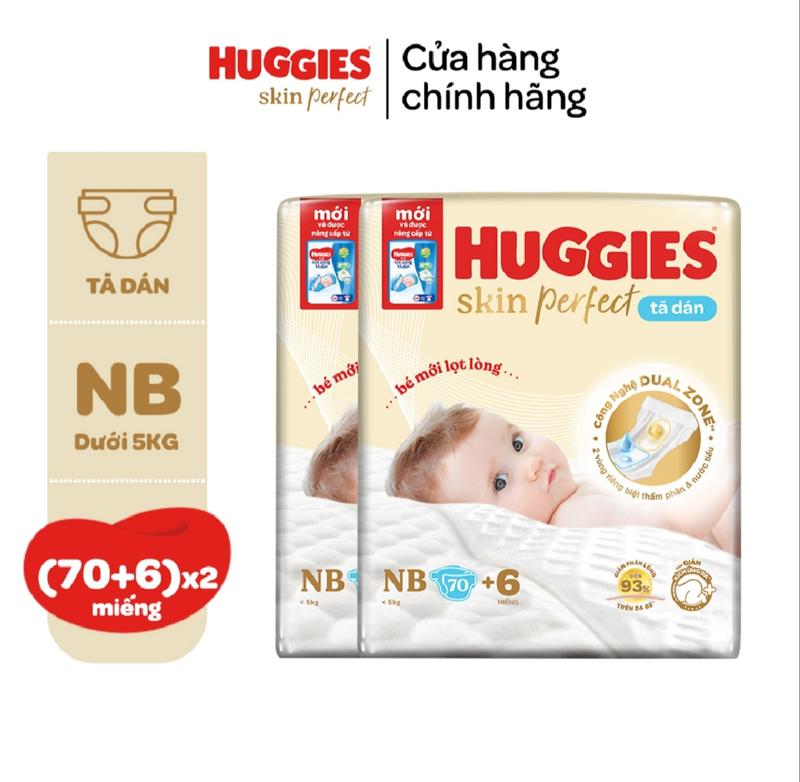 Cambo 2 gói NB70+6 tã dán huggies tổng 152 miếng dành bé dưới 5 kg Nhộng Chũn tả con lot cho trẻ sơ sinh chéo