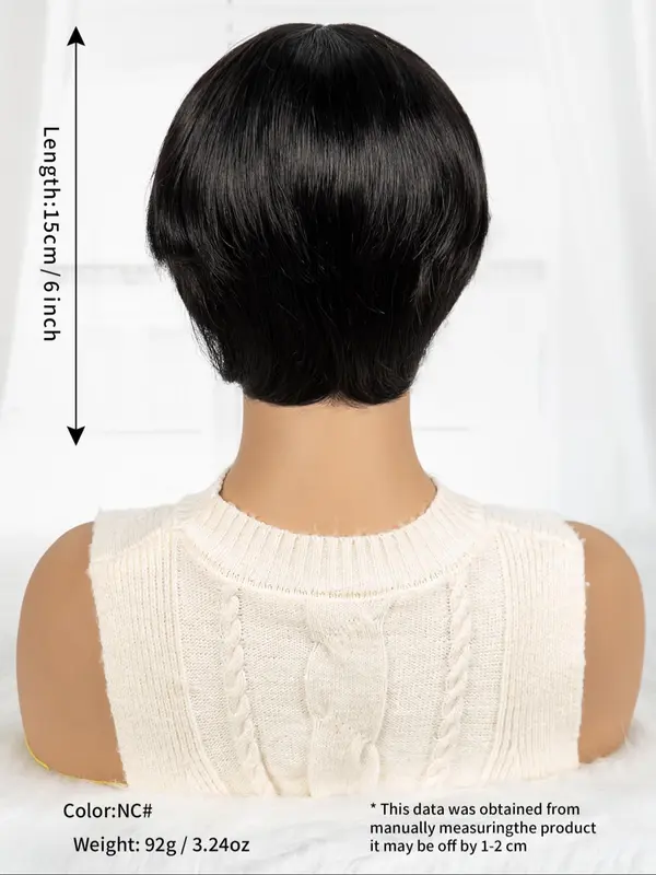 Black Short Bob Wigs for Women, Gorgeous Fluffy Wigs with Bangs, Human Hair Full Machine Wigs for Party, Daily Use 1
