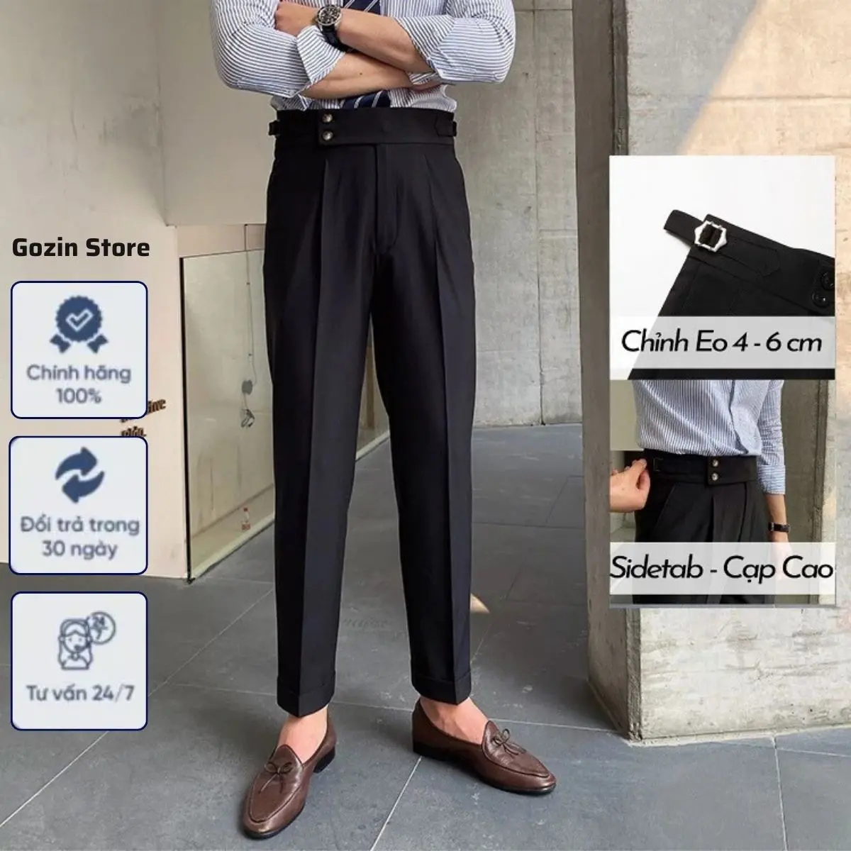 Quần Âu Nam Cạp Cao Gozin Store, Quần Tây Nam Ống Suông Sidetab 2 Khuy Cài Cao Cấp Phong Cách Hàn Quốc -JA32 Menswear