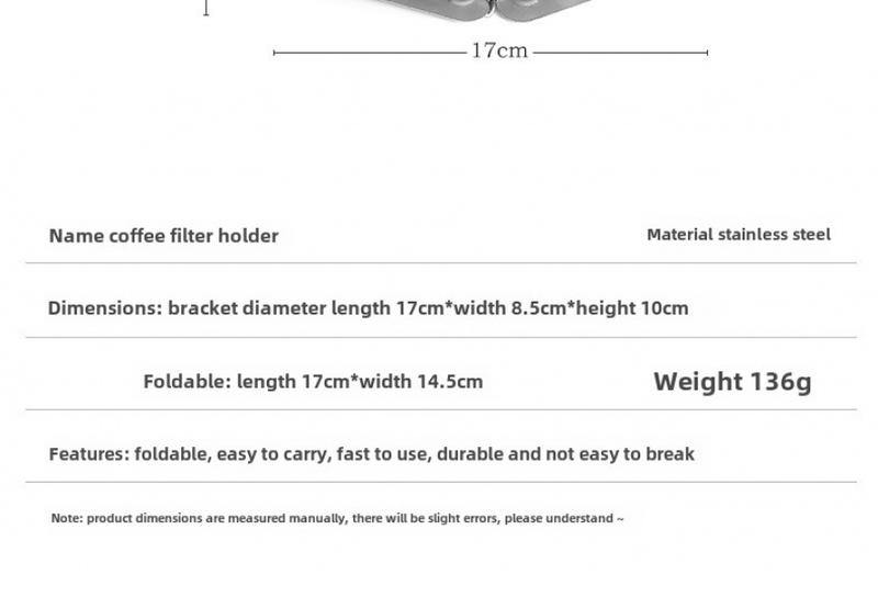 Product Introduction of Portable Outdoor Camping Coffee Filter Rack Stainless Steel Folding Funnel with Bracket Filter Cup Coffee Drip Rack 8